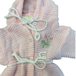 Vintage New Born Baby Girl Pink Knit Hooded Bunting Pram Suit 6-9 Months Floral